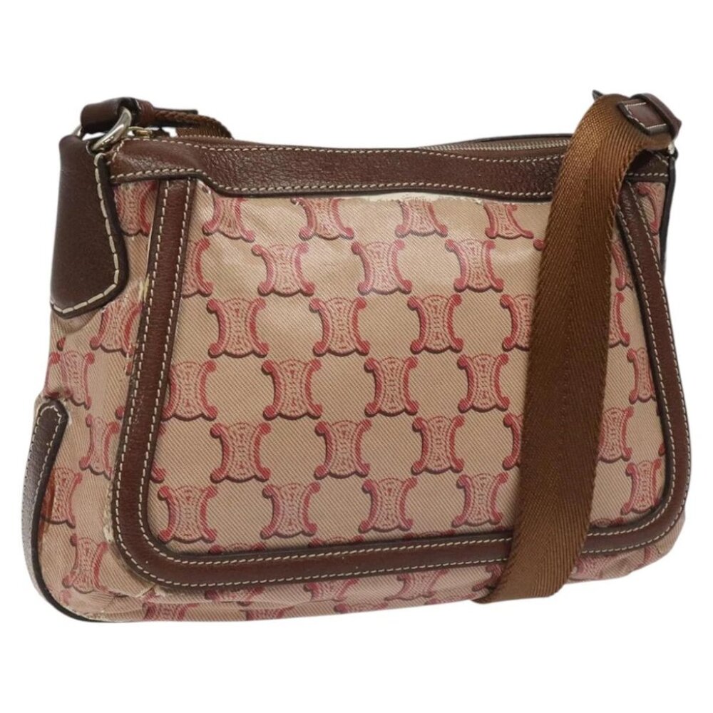 CELINE Macadam Canvas Shoulder Bag Red Auth 114905